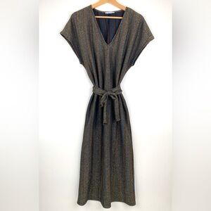 Zara Trafaluc Metallic Shimmer V-Neck Midi Dress Sz M